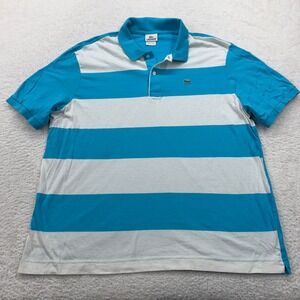 Lacoste Mens Polo Shirt Blue White Stripe Short Sleeve Collar Logo Size 9